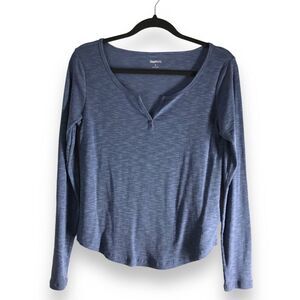 Gap Body‎ Womens Size Small Long Sleeve Blue Top V-Neck Ribbed Closet Staple